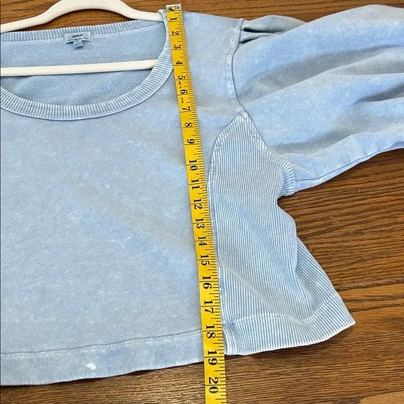 Aerie Seams Right Top Women’s XL Blue Ribbed Puffed Short Sleeve Cropped - Picture 9 of 11